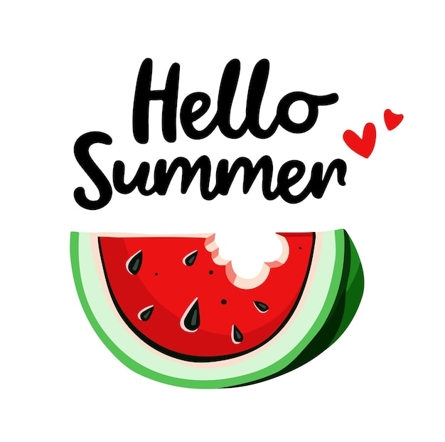 Hola letras de verano en la ilustración vectorial de la sandía