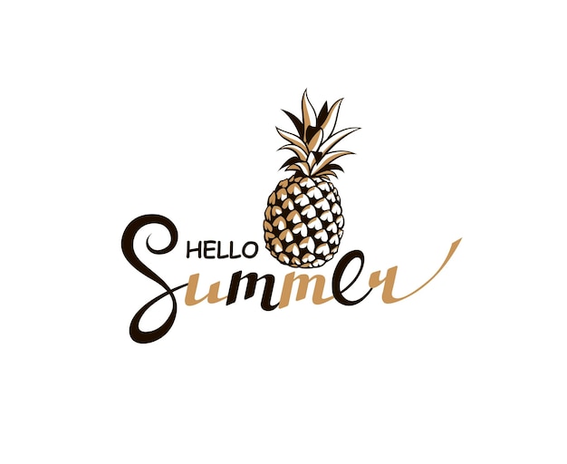 Vector hola letras de verano con piña