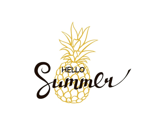 Vector hola letras de verano con piña