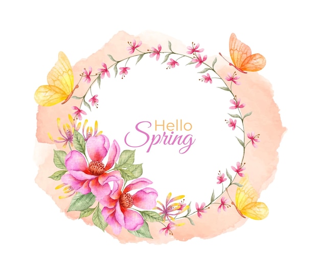 Hola marco floral acuarela primavera con mariposas