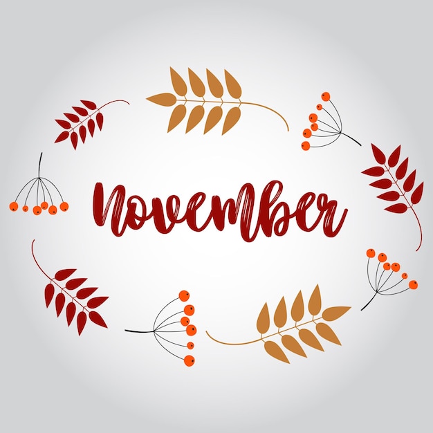 Hola noviembre, bienvenido texto de noviembre para tarjetas de felicitación. ilustración vectorial nuevo mes.