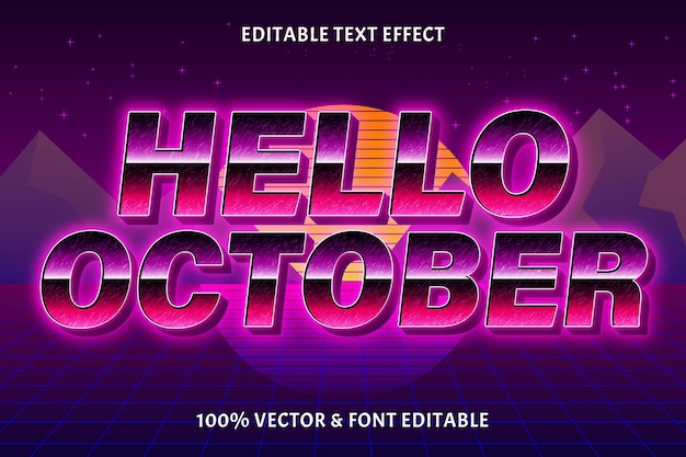 Hola octubre efecto de texto editable estilo retro