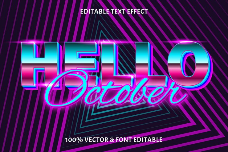 Vector hola octubre efecto de texto editable estilo retro