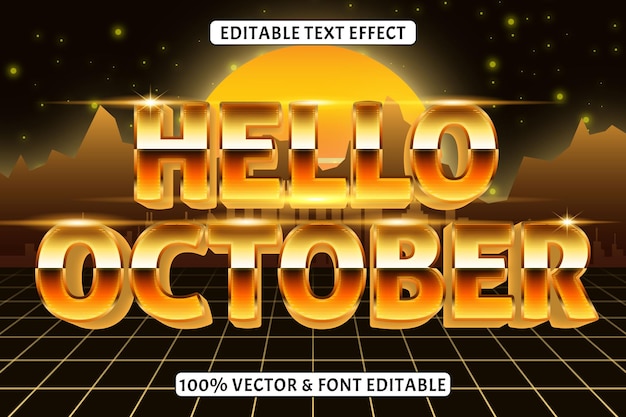 Hola octubre efecto de texto editable estilo retro