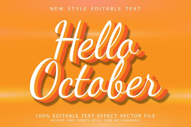 Hola octubre efecto de texto editable en relieve estilo retro