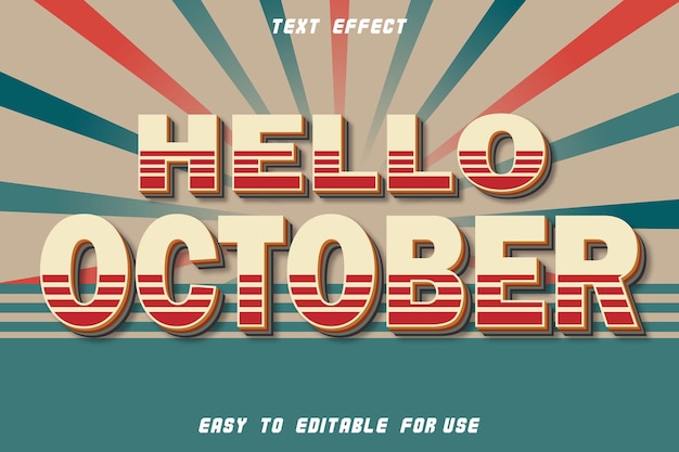 Hola Octubre Efecto Texto Editable Relieve Estilo Vintage