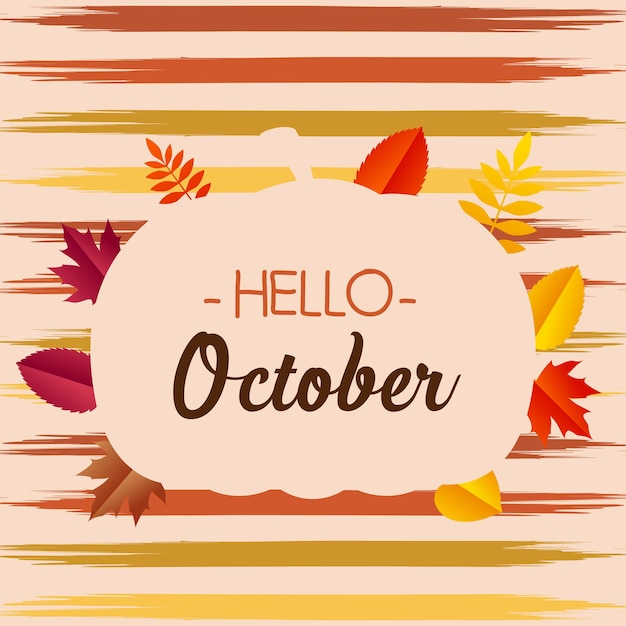 Vector hola octubre con vibra de otoño bienvenido octubre ilustración vectorial