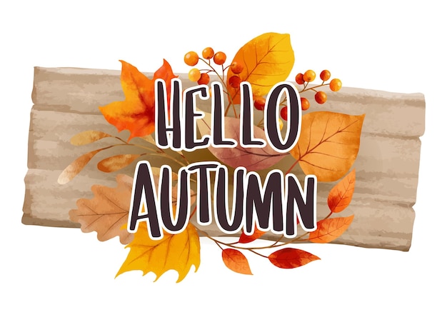 Hola otoño con adorno de hojas de fondo de flores Plantilla de letras dibujadas a mano de octubre de otoño