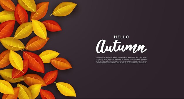 hola otoño banner con hojas dispersas a la izquierda