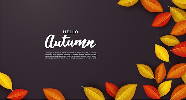 hola otoño banner con hojas en negro