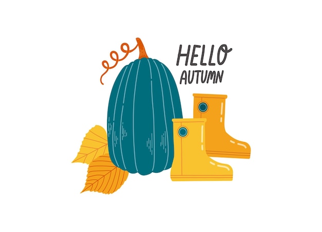 Hola otoño cálido otoño temporada calabaza vector ilustración