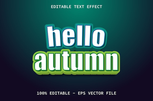 Hola otoño con efecto de texto editable de estilo de dibujos animados moderno