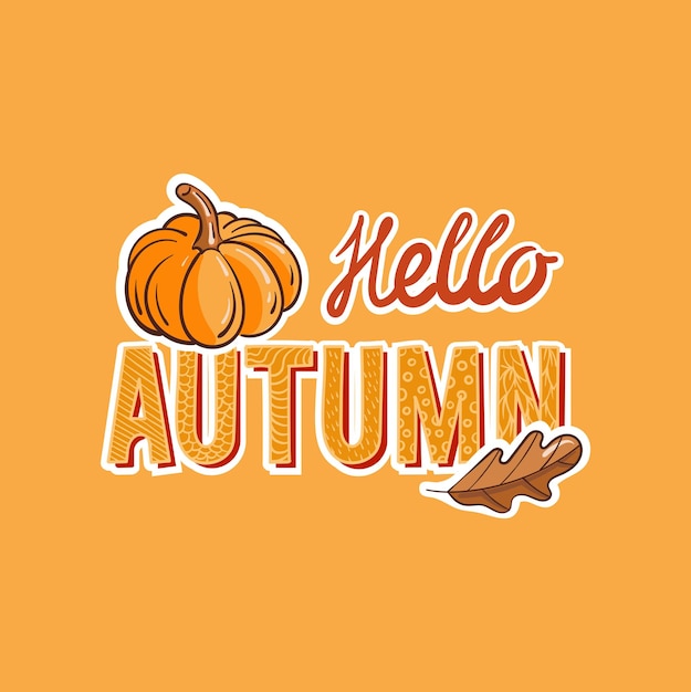 Hola otoño ilustración vectorial con letras y calabaza