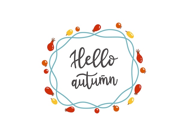 Hola otoño letras otoño temporada lema vector ilustración