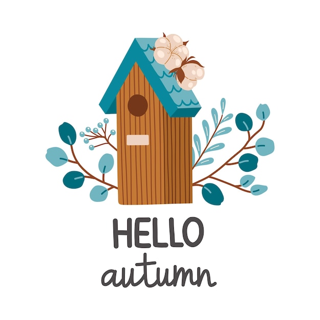 Hola otoño pajarera otoño temporada vector ilustración elementos
