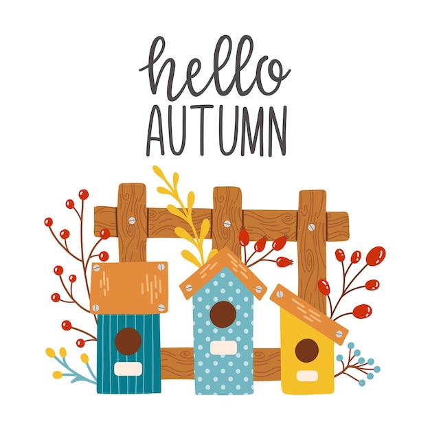 Hola otoño pajarera otoño temporada vector ilustración elementos