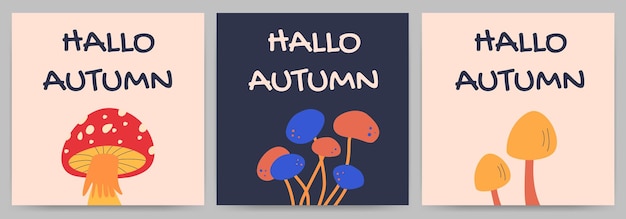 Hola otoño Tarjetas de felicitación o carteles con caligrafía.