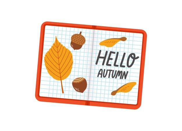 Hola otoño temporada de otoño conjunto de cuaderno escolar ilustración vectorial