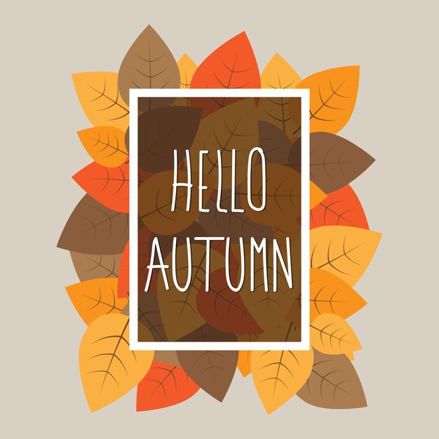 Hola otoño tipográfico en hojas de fondo