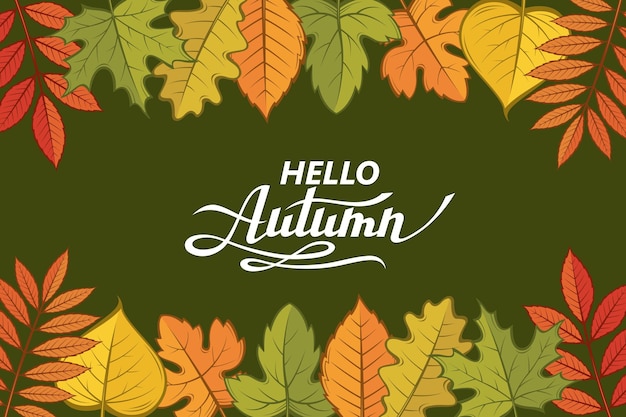 hola patrón de letras de otoño con hojas leñosas