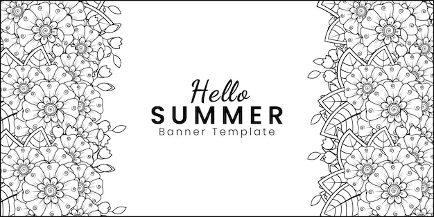 Hola plantilla de banner de verano con flor mehndi