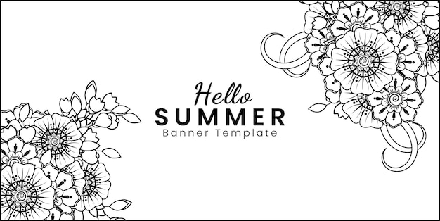 Hola plantilla de banner de verano con flor mehndi