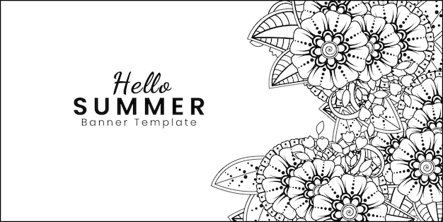 Hola plantilla de banner de verano con flor mehndi