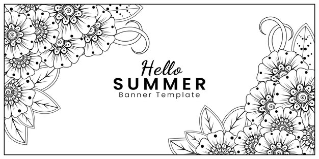 Hola plantilla de banner de verano con flor mehndi