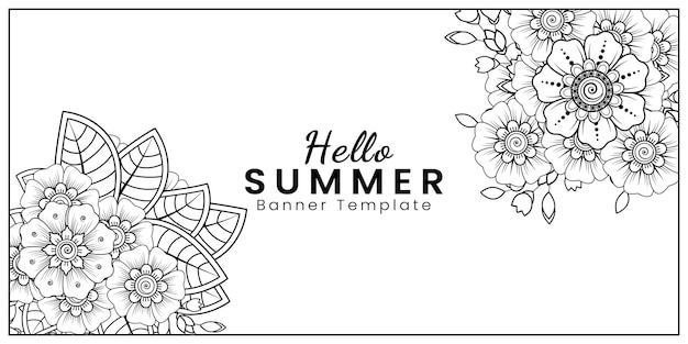 Hola plantilla de banner de verano con flor mehndi