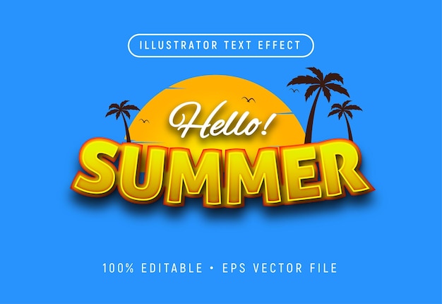 Vector hola plantilla de diseño de efecto de texto 3d de verano