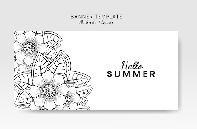 Hola plantilla de tarjeta de verano con flor mehndi