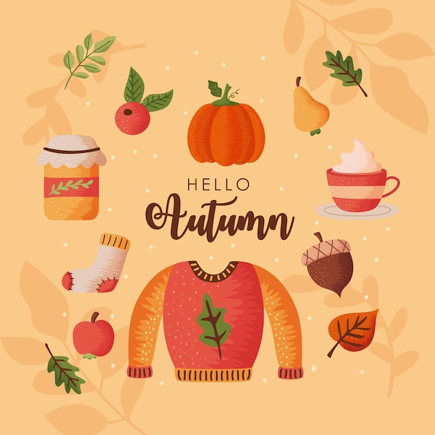 Hola postal de letras de otoño