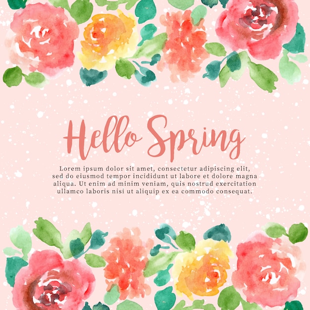 Hola primavera con acuarela de marco floral
