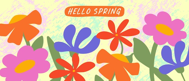 Hola primavera brillante primavera o verano pancarta para el diseño de postales carteles pancartas y portadas