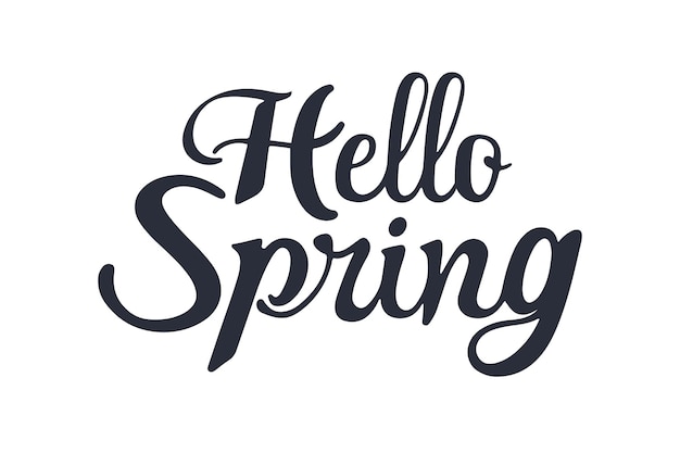 Hola, la primavera está aquí Cartas escritas a mano caligrafía Diseño para invitación de tarjetas de felicitación de vacaciones