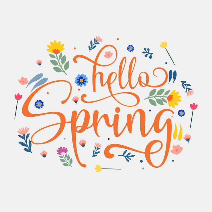 Vector hola primavera floral de colores sobre un fondo blanco