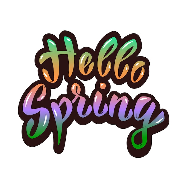 Hola primavera. Frase de letras a mano. Elemento para cartel, tarjeta de felicitación. ilustración.