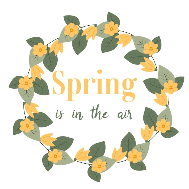 Hola primavera. Ilustración vectorial de una tarjeta de felicitación con flores de primavera. Marco de flores de primavera. ilustración vectorial