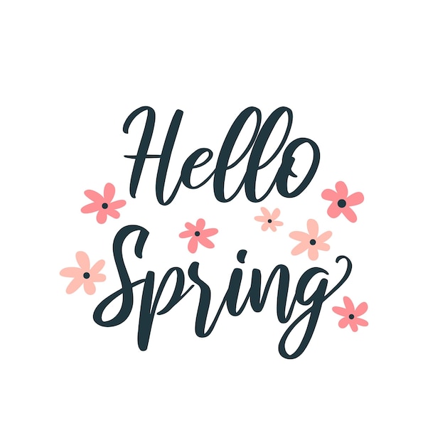 Hola primavera Letras dibujadas a mano con flores Diseño para tarjeta de felicitación cartel banner invitación