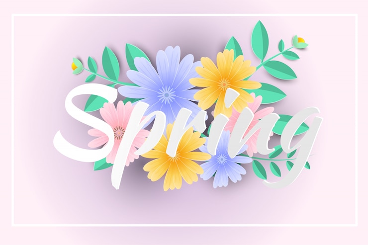 Vector hola primavera venta de fondo con hermosas flores de papel.