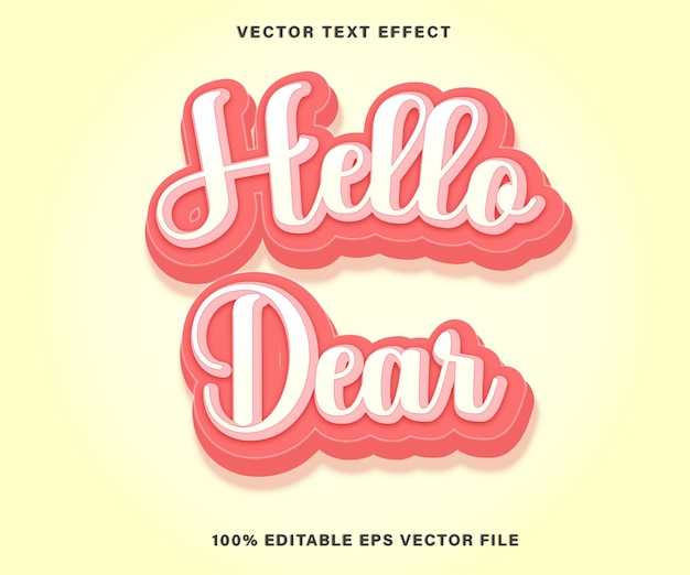 Vector hola querido efecto de texto 3d texto editable