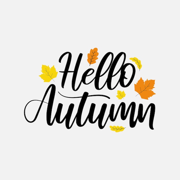 Hola saludos de otoño letras con hojas ilustración vectorial