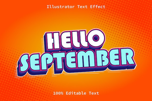 Hola septiembre con efecto de texto editable de estilo de dibujos animados moderno