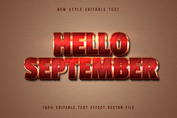 Vector hola septiembre efecto de texto editable estilo moderno y elegante