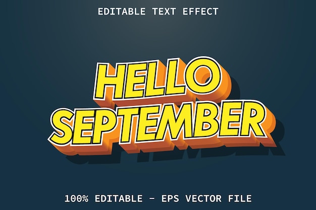 Hola septiembre efecto de texto editable de estilo moderno