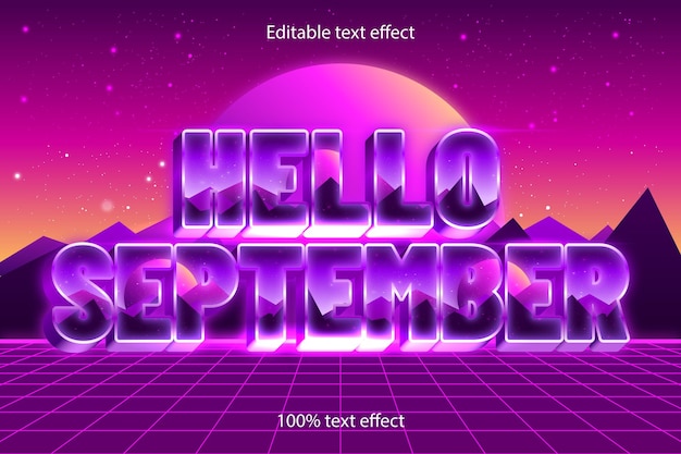 Hola septiembre efecto de texto editable estilo retro
