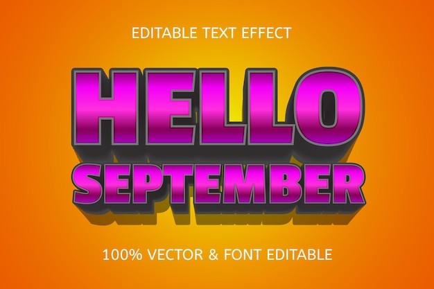 Hola septiembre efecto de texto editable