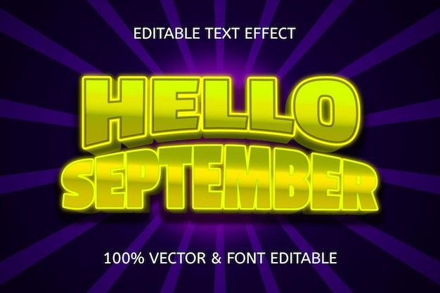 Hola septiembre efecto de texto editable