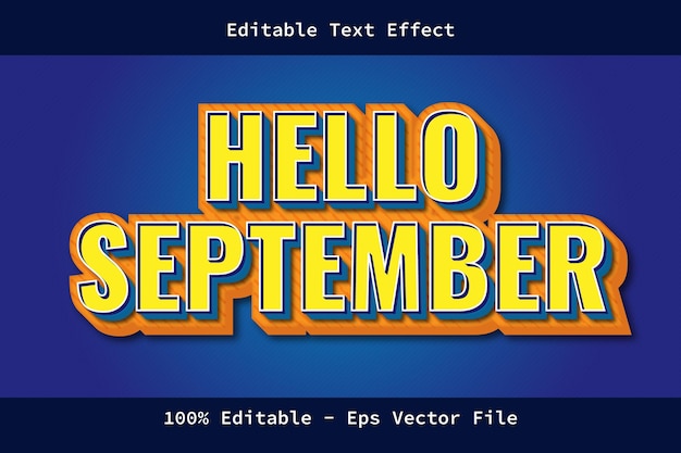 Hola septiembre con efecto de texto de estilo moderno