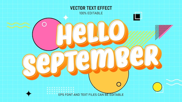 Hola septiembre estilo 3D efecto de texto editable